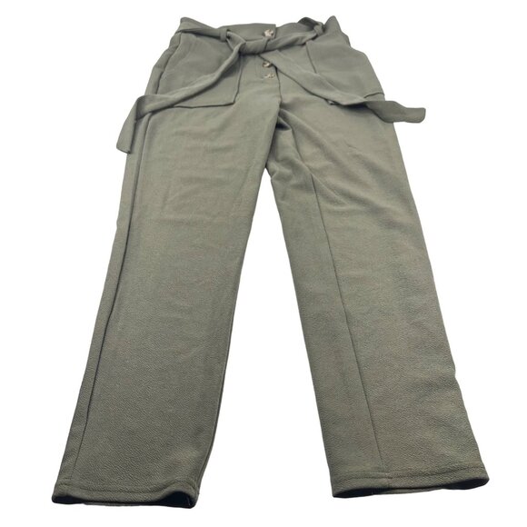 Derek Heart Women's Size Medium Pant Olive Green With Tie Belt Preowned - Picture 1 of 13